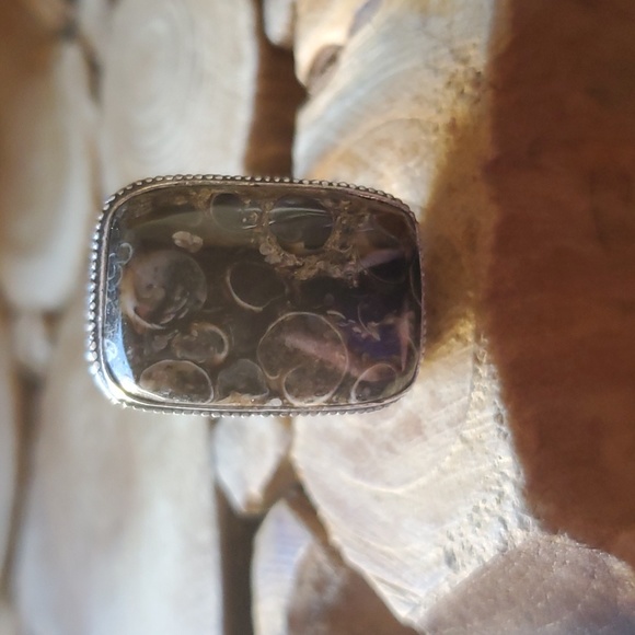 New Turritella Agate Fossil 925 Silver Ring. - Picture 4 of 16